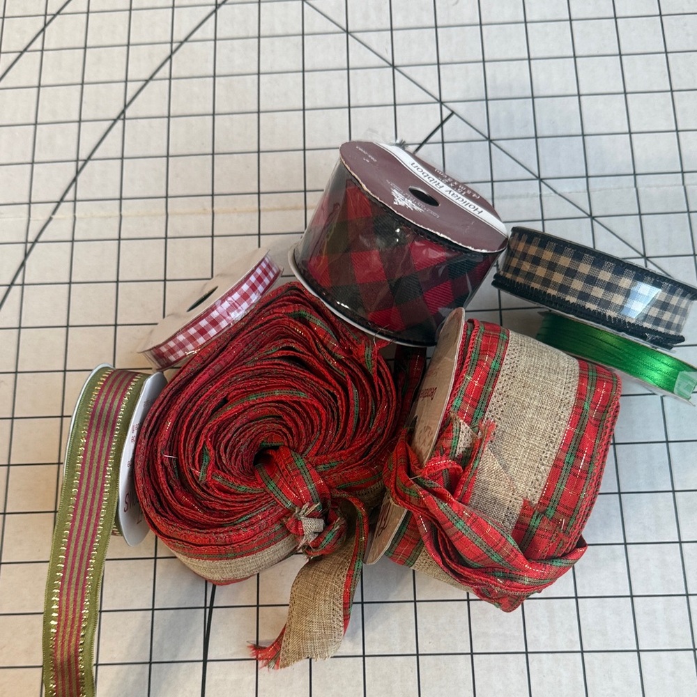 🎄 Rustic Farmhouse Christmas Ribbon Lot – Buffalo Plaid, Burlap, Gingham